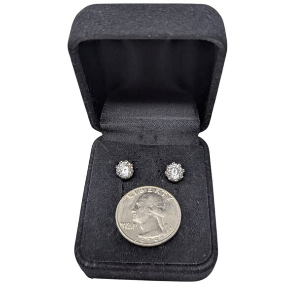 CZ Stud Earrings | Sterling Silver 925 | Crown Setting | Round Brilliant - Picture 2 of 4